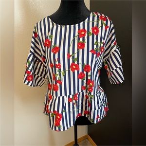 NWT - Sweet Rain Floral & Navy Stripe Shirt